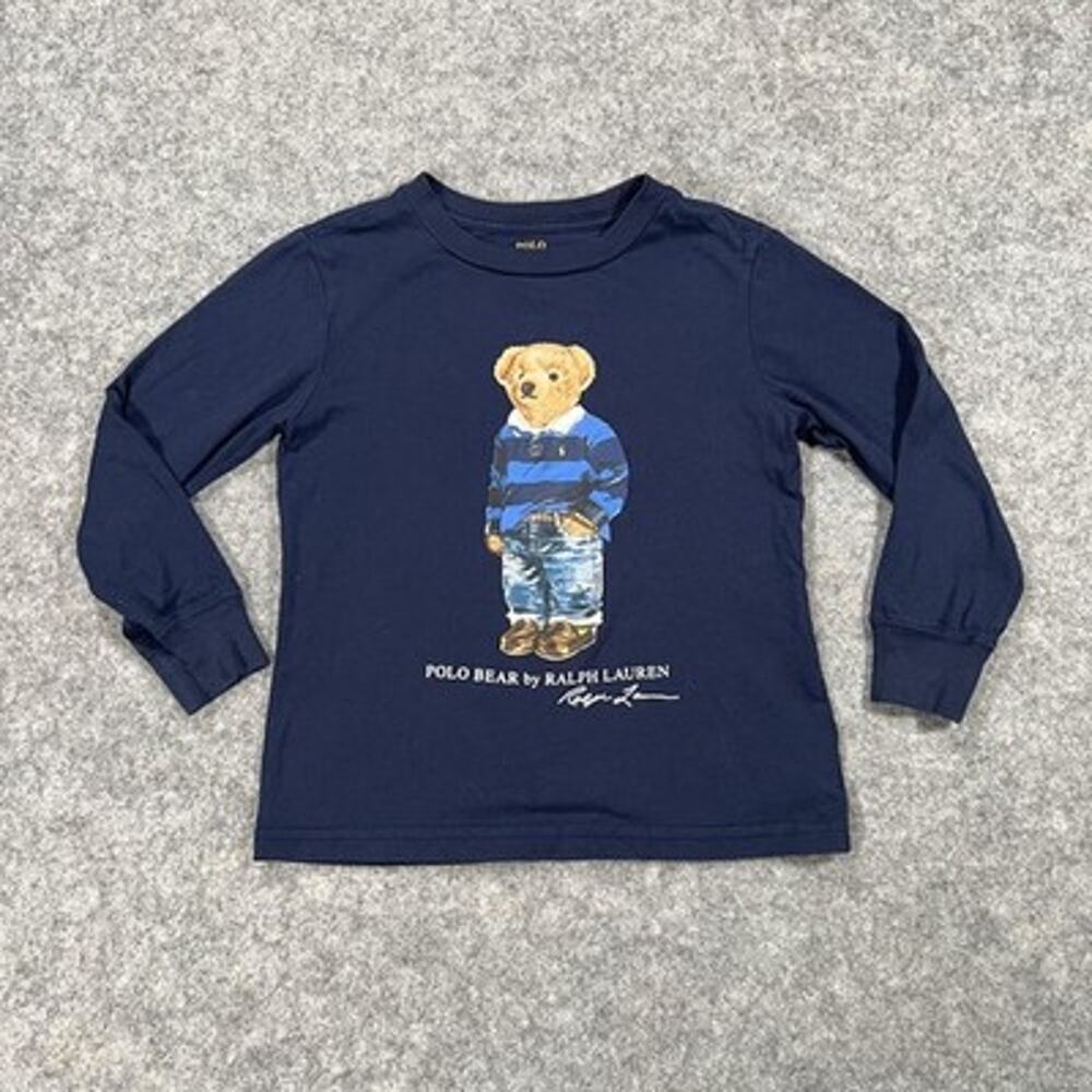 Polo Ralph Lauren Shirt Boys 4T Blue Polo Bear Long Sleeve Polo Bear Cotton